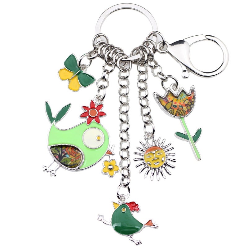 BONSNY Enamel Zinc Alloy Birds Flower Butterfly Key Chains Keyrings For Women Handbag Car Key Charms (Green) - Image 1